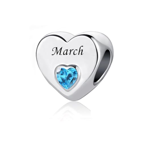 January-December 12 Months Colors Birthstone Crystal Happy Birthday Heart Charms For Charm Bracelets Necklace - color: Blue