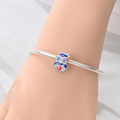 Charm for Bracelets and Necklaces, Heart Animals 925 Sterling Silver Bead Celestial Sun Moon Star Charms Jewelry Gift for Women Girls - color: Graduation Owl Charm