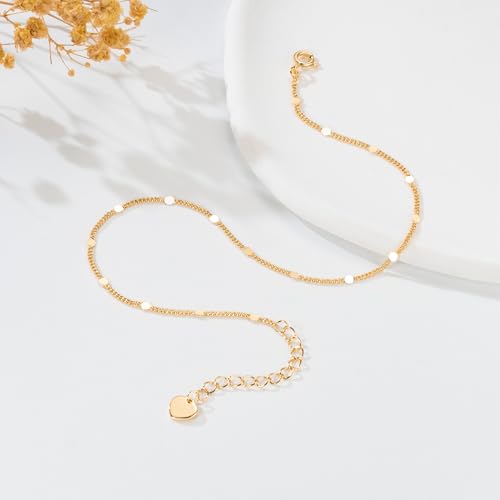 14K Gold Anklets for Women Gold Ankle Bracelets for Women | Cuban Chain with Spaced Tiny Disc Ankle Bracelets for Women Waterproof Women's Anklets 11(9+2) Inches