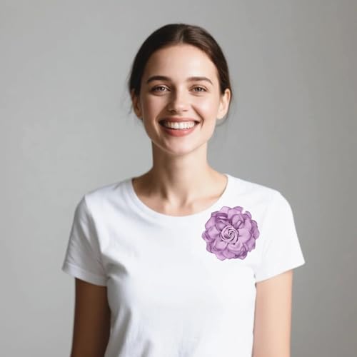 Satin Rose Flower Brooch Hair Clip for Women 4.3 Inch Floral Pin for Hats Dress Everyday Outfits Beach Vacations - color: Taro Purple