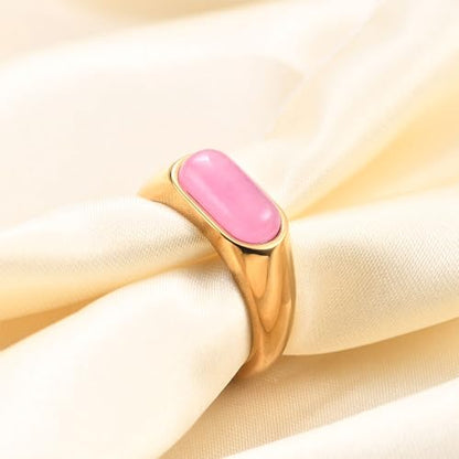 MYNENEY Signet Mens Pinky Rings Statement Wedding for Women - color: Pink stone-Gold