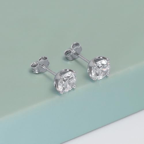 LeCalla 925 Sterling Silver CZ Stud Earrings for Women | Cubic Zirconia Halo & Heart Stud Earring | Rhodium-Plated Silver Jewelry for Her Mom Wife - color: Cubic Zirconia Studs