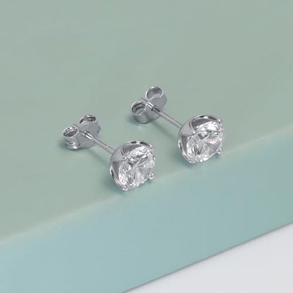 LeCalla 925 Sterling Silver CZ Stud Earrings for Women | Cubic Zirconia Halo & Heart Stud Earring | Rhodium-Plated Silver Jewelry for Her Mom Wife - color: Cubic Zirconia Studs