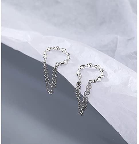 Reffeer Solid 925 Sterling Silver Cuff Earrings Chain Cartilage Wraps for Women Teens Minimalist Cuff Earrings No Piercing - color: A-Silver