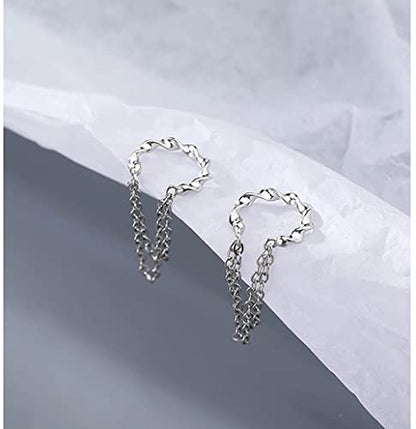 Reffeer Solid 925 Sterling Silver Cuff Earrings Chain Cartilage Wraps for Women Teens Minimalist Cuff Earrings No Piercing - color: A-Silver