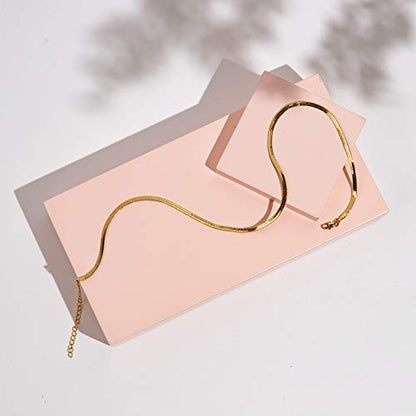 PAVOI Chain Necklace for Women, 14K Gold Plated Adjustable Layering Chain - style: Snake-M