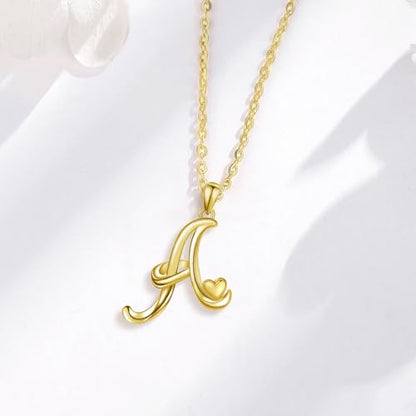 CELESTIA 925 Sterling Silver Initial Necklaces 26 Letter with Rose Gold Heart - 18 Inch Chain - color: Gold-A
