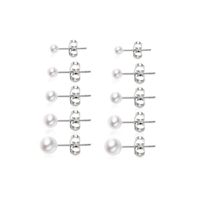 Women's Stainless Steel Faux Pearl Stud Earrings Set - 5 Pairs, 3-7mm - color: White 1