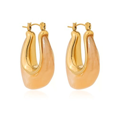Enamel Hoop Earring for Women 18k Gold Plated Chunky Two-Tone U/C Shaped Earring Enamel Jewelry Gift for Wife Girlfriend - color: Orange 1