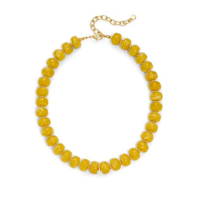 Beaded necklace for Women Boho Bead Gemstone Chunky Necklace Big Bead Necklace Fashion Trendy Summer Necklaces Jewelry Gifts - color: Yellow Beaded