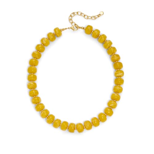 Beaded necklace for Women Boho Bead Gemstone Chunky Necklace Big Bead Necklace Fashion Trendy Summer Necklaces Jewelry Gifts - color: Yellow Beaded