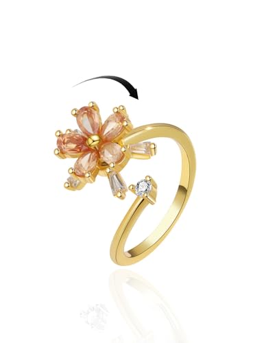 Anxiety Rings for Women – Adjustable Flower Spinner Ring, Daisy & Sunflower Fidget Ring, Gold Plated Calming Jewelry - style: Style 02