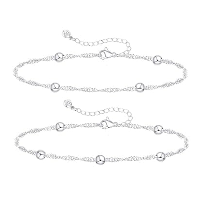 KOHOTA Silver Gold Bracelets for Women Trendy 14K Gold Plated Bracelet for Women Non Tarnish Dainty Stackable Layered Chain Heart Pearl Knot Beaded Bracelets Stack Set Charm Mothers Day Jewelry Gifts - color: D.Satellite beads-silver