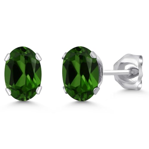 Gem Stone King Oval Gemstone Birthstone Stud Earrings for Women Men | Oval Cut 7X5MM | Fine Jewelry Gifts for Mom Dad Wife Him Her - style: Chrome Diopside