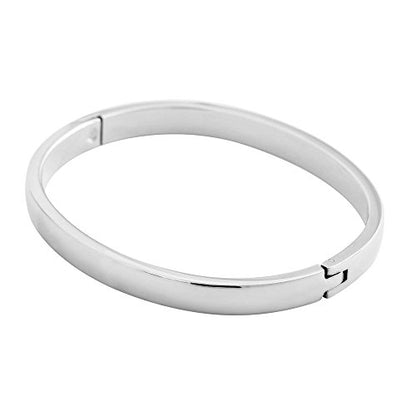 Women's Stackable Bangle Bracelet Hinged Oval-Shape - color: Silver, size: Large 7.5"Inches
