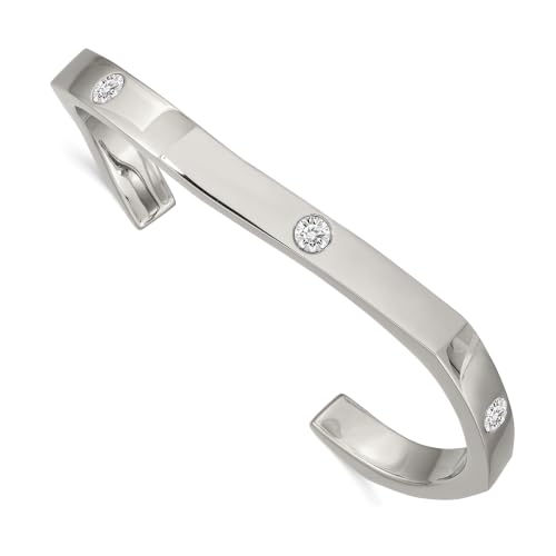 Chisel Crystal Cuff Bangle in Stainless Steel, 6mm