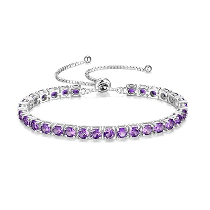 FANCIME Birthstone Bracelet Jewelry for Women Sterling Silver Tennis Bracelet Classic Bolo Adjustable Chain Fine Jewelry Anniversary Birthday Gifts for Women Mom Wife Her - color: 02-Amethyst