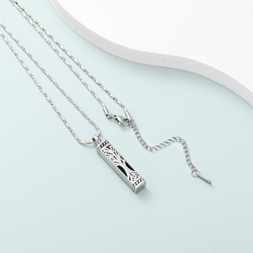 Imrsanl Tree of Life Urn Necklace for Men Women Bar Cremation Jewelry for Ashes Keepsake Ashes Necklace Pendent - color: Silver