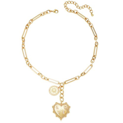 Chunky Gold Necklace for Women, 18K Waterproof Heart Necklace Statement Necklace Gold Charm Necklace Chunky Jewelry Paperclip Chain Choker Gift for Women - style: Shine Heart Pendant