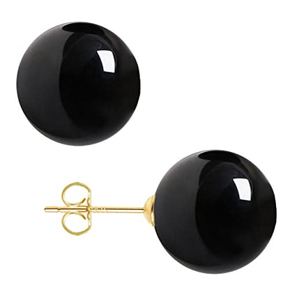 18K Gold Plated 925 Sterling Silver Shell Pearl Stud Earrings,Hypoallergenic to Sensitive Ears - style: D_L Black -12mm