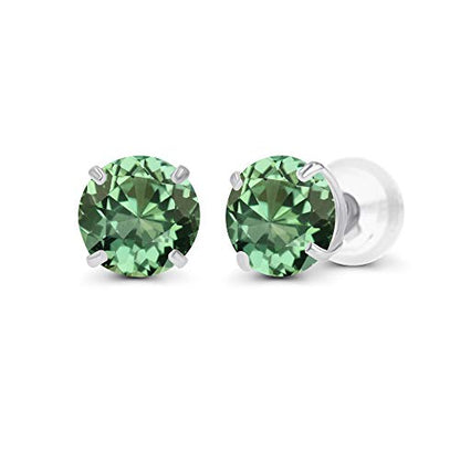 Solid 925 Sterling Silver Gold Plated 6mm Round Genuine Birthstone Gemstone Hypoallergenic Stud Earrings For Women - color: Created Green Sapphire