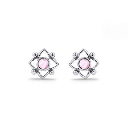 Boma Jewelry Sterling Silver Flower Shaped Dot Stud Earring - color: Pink Shell