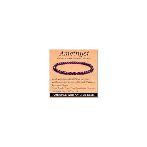 Carnelian Bracelet - Stone of Luck,Stretch Natural Stone Crystal Beads Jewelry Gifts for Women Men Unisex - color: Amethyst-Guardian of Love, size: 4mm