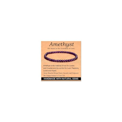 Carnelian Bracelet - Stone of Luck,Stretch Natural Stone Crystal Beads Jewelry Gifts for Women Men Unisex - color: Amethyst-Guardian of Love, size: 4mm