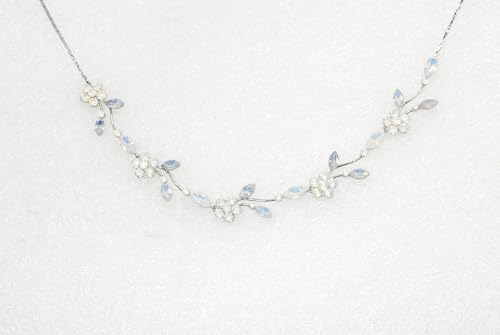 Faship Gorgeous Rhinestone Crystal Floral Necklace Earrings Set - color: White Opal