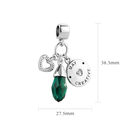 Women Charm for Bracelets Love Heart Dangle Silver Clear CZ Beads Birthstone Bracelet Charms for Daughter Women Wife, Blue Pink Clear - style: MAY
