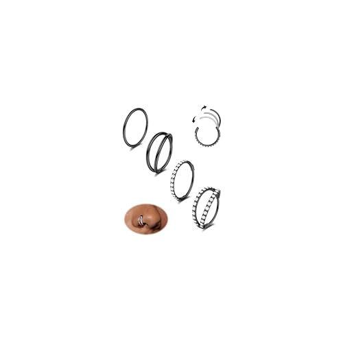 Dochais 4PCS 18G Nose Rings Hoops, Surgical Steel Earrings Tragus Septum Piercing CZ Clicker Ring, Hinged Segment Conch Lip Cartilage Double Hoops 8mm 10mm for Women Men - color: Black, size: 20G(0.8mm),10mm