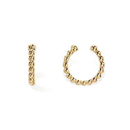 PAVOI 14K Gold Plated 925 Sterling Silver Round Huggie Ear Cuff Earrings for Women | Clip On Cartilage Cuff Earrings - style: Beaded