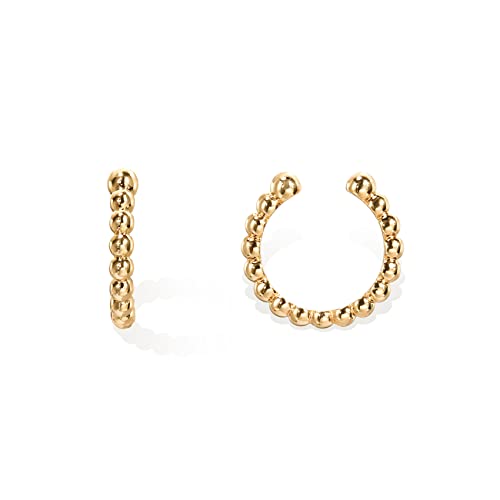 PAVOI 14K Gold Plated 925 Sterling Silver Round Huggie Ear Cuff Earrings for Women | Clip On Cartilage Cuff Earrings - style: Beaded