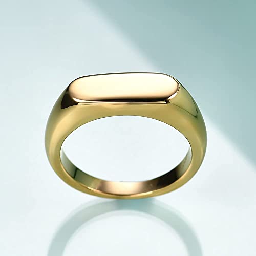 MYNENEY Stainless Steel Square Shape Signet for Men Statement Ring - color: Gold