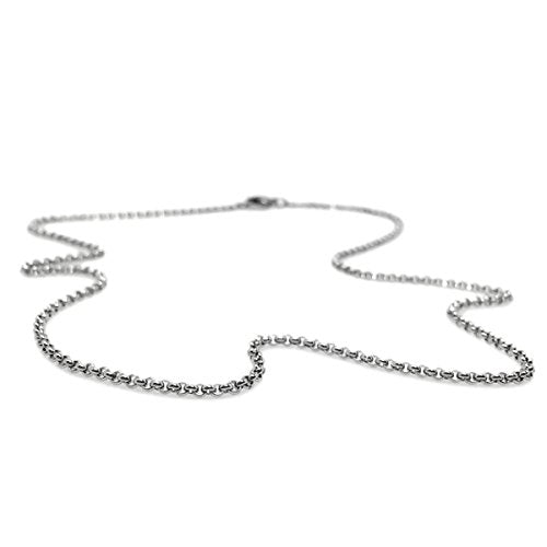 Loralyn Designs 2mm Titanium Stainless Steel Rolo Chain Necklace Lobster Clasp Closure (16-24 Inch)