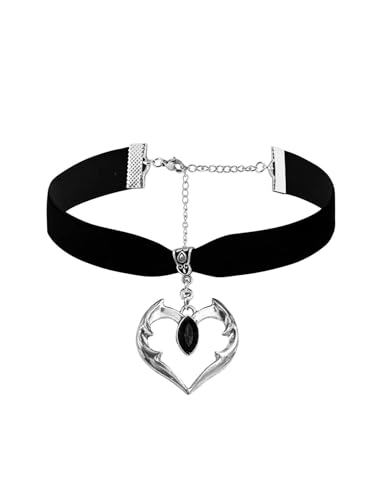 Gothic Black Velvet Goth Choker Necklace for Women,Cameo Black Choker Crow Skull Pendant Necklace Vintage Collar Skull Necklace Gothic Jewelry - style: Heart silver black