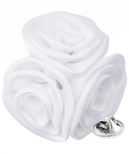 Premium Trio Cluster Flower Lapel Pin - Formal Boutonniere for Men, Flower Brooch Pin - color: White