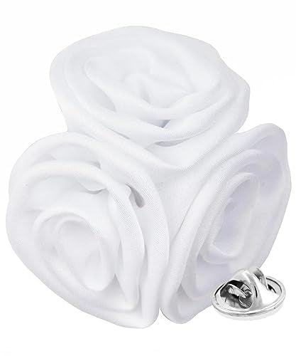 Premium Trio Cluster Flower Lapel Pin - Formal Boutonniere for Men, Flower Brooch Pin - color: White