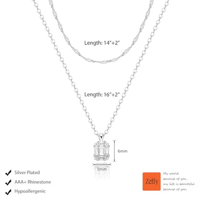 Zeffy Diamond Necklaces for Women, Dainty Gold Necklace 18k Gold Plated Layered Necklaces Simple Gold CZ Diamond Pendant Necklaces for Women Trendy Jewelry Gifts for Girls - color: Silver Diamond Layered Necklace