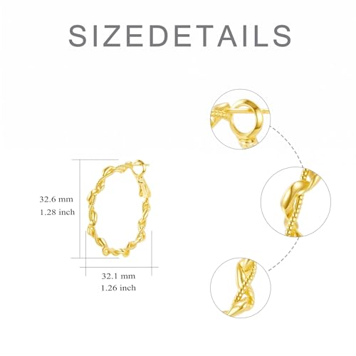 14K Gold Braided Texture Hoop Earring, 32/40mm Twist Rope Design Round Hoop Earrings for Women Gold Jewelry Gifts for women - style: Braided Earrings-32mm