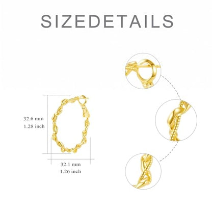 14K Gold Braided Texture Hoop Earring, 32/40mm Twist Rope Design Round Hoop Earrings for Women Gold Jewelry Gifts for women - style: Braided Earrings-32mm