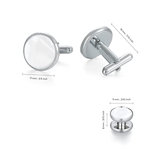 wynameleri Mens Classic Shirts Cufflink Studs, Mother-of-Pearl Tuxedo Shirt Button and Cuff Links Set, Formal Business Wedding Jewelry - color: MOP-Silver White