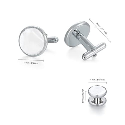 wynameleri Mens Classic Shirts Cufflink Studs, Mother-of-Pearl Tuxedo Shirt Button and Cuff Links Set, Formal Business Wedding Jewelry - color: MOP-Silver White