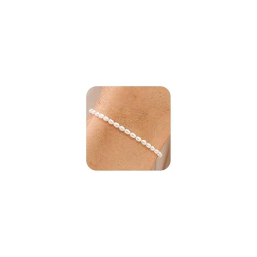 NECOCY 14K Gold Plated Pearl Bracelets for Women, Dainty Bracelets Stack Trendy Pearls Beaded Link Chain Charm Bracelets Set Layered Tiny Wedding Prom Jewelry Gift for Women Mother's Day Graduation - style: Style-15