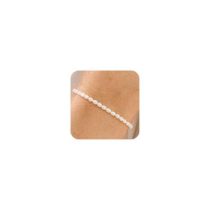 NECOCY 14K Gold Plated Pearl Bracelets for Women, Dainty Bracelets Stack Trendy Pearls Beaded Link Chain Charm Bracelets Set Layered Tiny Wedding Prom Jewelry Gift for Women Mother's Day Graduation - style: Style-15