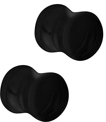 Forbidden Body Jewelry 8mm - 14mm Acrylic Ear Gauges, Solid Double Flared Saddle Plug Earrings Sold in Pairs - style: 10mm (00G) Black