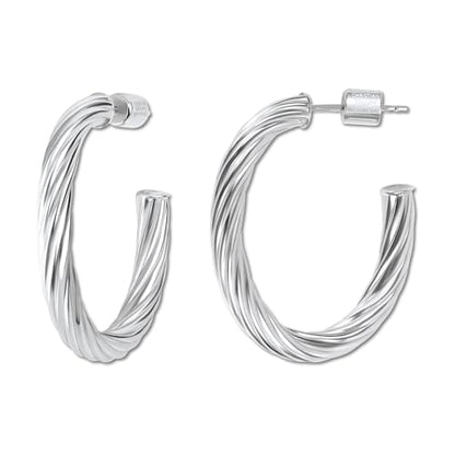 18K Gold Plated Sterling Silver Earrings for Women – Pure & Polished, Twist, Square, Hinged Tube, Abstract & Heart Shape Hoops – Lightweight, Hypoallergenic, Non-Tarnish Jewelry (Sizes: 3x35mm-46x30mm) - color: Silver, size: Twist Hoop (4x25x30mm)