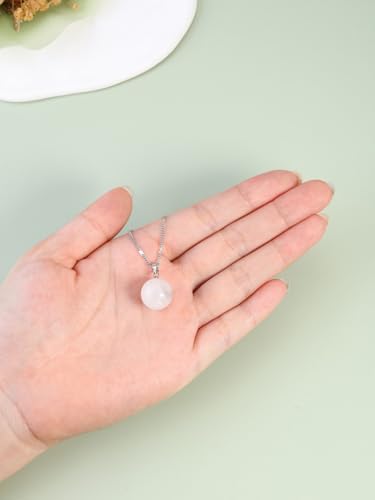 Jovivi Amethyst Obsidian Healing Crystals Ball Necklace for Women Men | 14mm Natural Stone Round Ball Bead Necklace Handmade Gemstone Pendant Protection Crystals Birthstone Jewelry - color: Clear Quartz