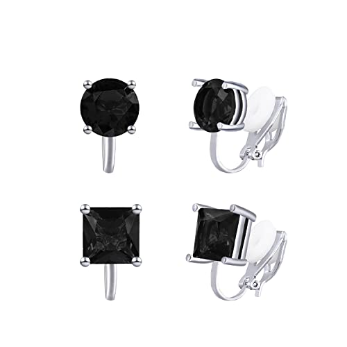 YOQUCOL 2 Pairs 8MM Cubic Zirconia Crystal Clip On Stud Earrings Non Pierced Stud Earrings For Women - color: Black