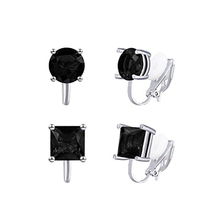 YOQUCOL 2 Pairs 8MM Cubic Zirconia Crystal Clip On Stud Earrings Non Pierced Stud Earrings For Women - color: Black